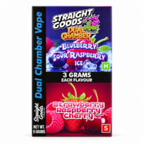 Straight Goods – Dual Chamber Vape – Blueberry Sour Raspberry Ice + Strawberry Raspberry Cherry ( Grams + Grams)