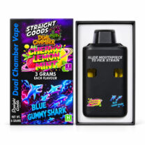 Straight Goods – Dual Chamber Vape – Cherry Lemon Mint + Blue Gummy Shark ( Grams + Grams)