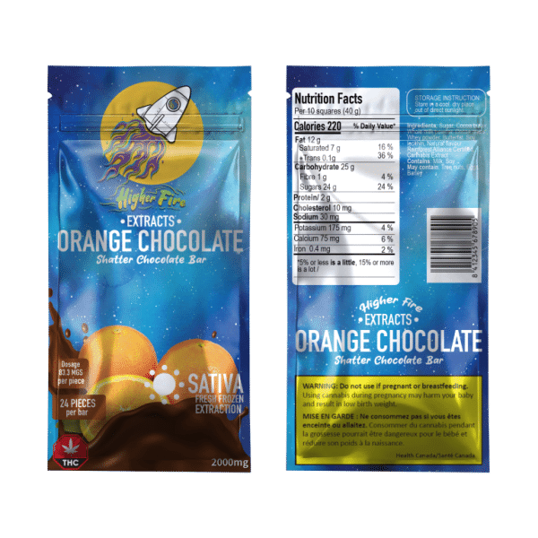 Buy Higher Fire Extracts - Shatter Chocolate Bar - Orange 2000mg THC (Sativa) at Kush Station Online Shop