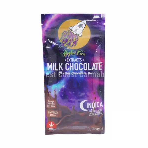 Buy Higher Fire Extracts - Shatter Chocolate Bar - Milk Chocolate 2000mg THC (Indica) at Kush Station Online Shop