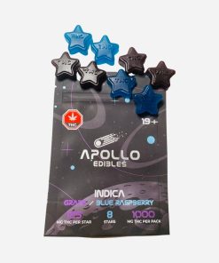 Weed gummies shooting star THC edibles. Indica. Grape and blue raspberry marijuana edibles weed candy.