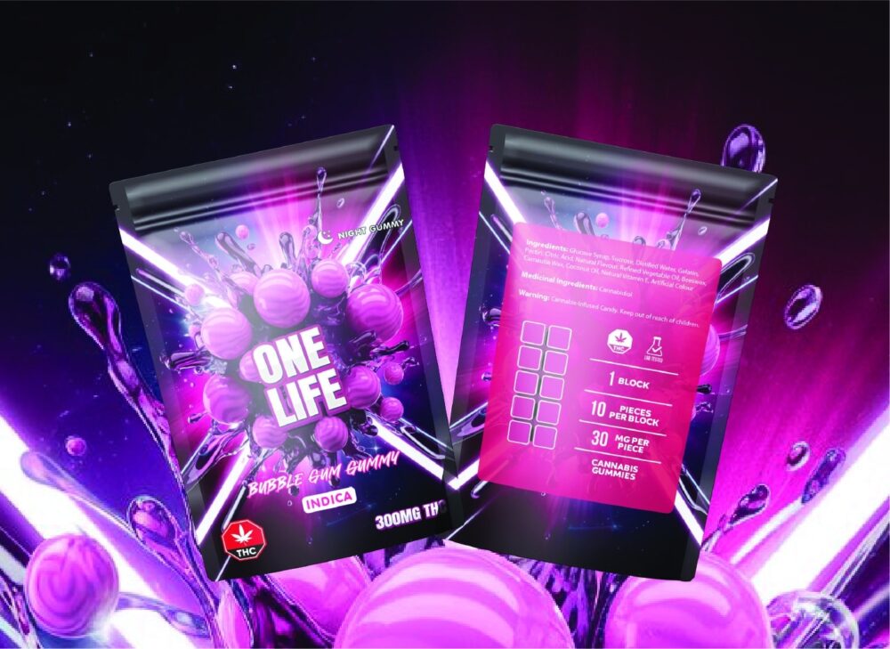 Buy One Life Edibles - Bubble Gum Gummy - 300mg THC (Indica) at Kush Station Online Shop