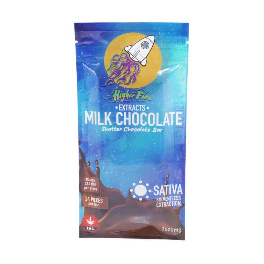 Higher Fire Extracts - Shatter Chocolate Bar - Milk Chocolate 2000mg THC (Sativa)