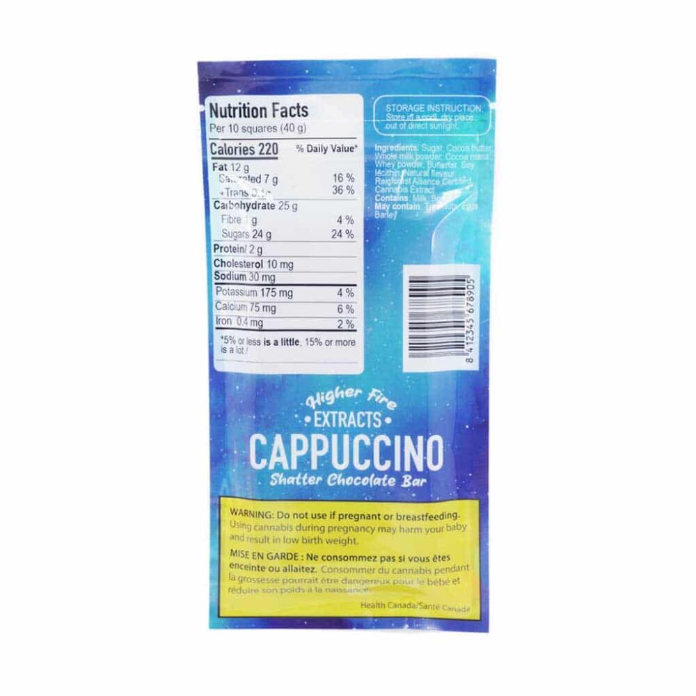Alternative view of Higher Fire Extracts - Shatter Chocolate Bar - Cappuccino 1000mg THC (Sativa)