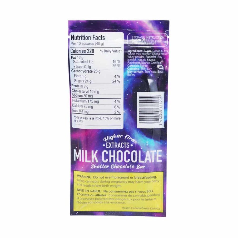 Alternative view of Higher Fire Extracts - Shatter Chocolate Bar - Milk Chocolate 1000mg THC (Indica)