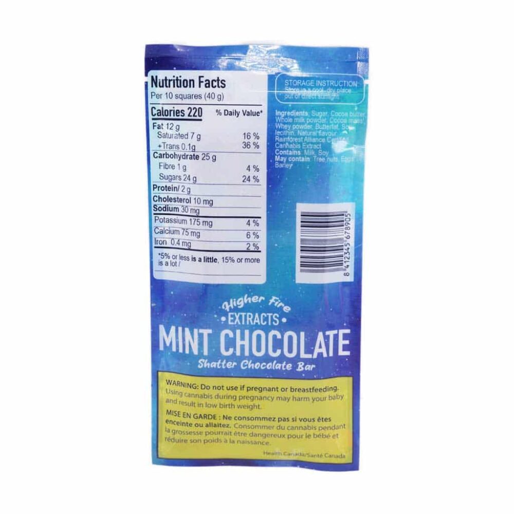 Alternative view of Higher Fire Extracts - Shatter Chocolate Bar - Mint 1000mg THC (Sativa)