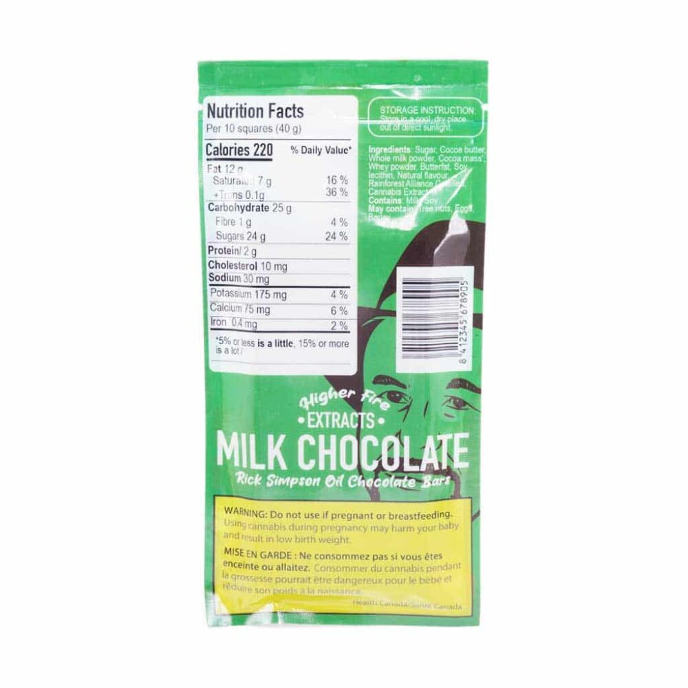 Alternative view of Higher Fire Extracts - Rick Simpson Chocolate Bar - Milk 500mg THC