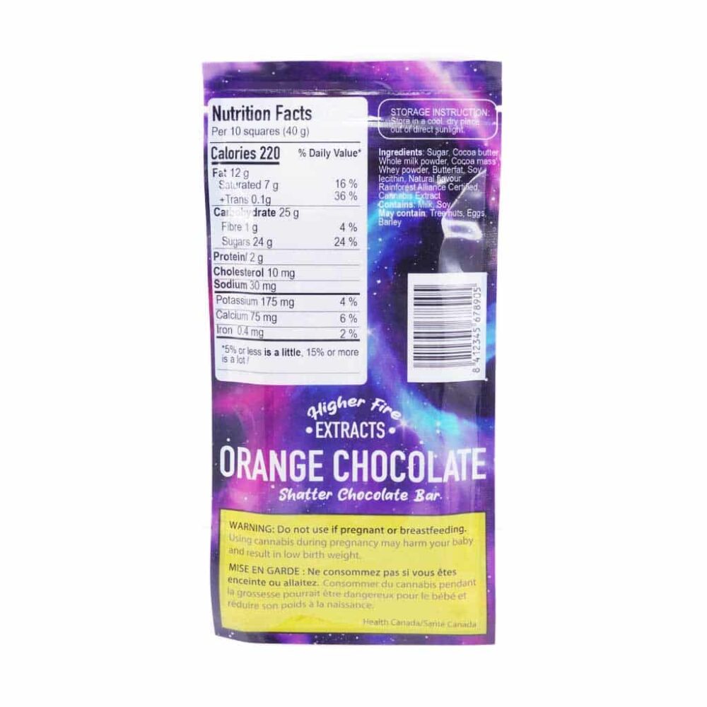 Alternative view of Higher Fire Extracts - Shatter Chocolate Bar - Orange 2000mg THC (Indica)