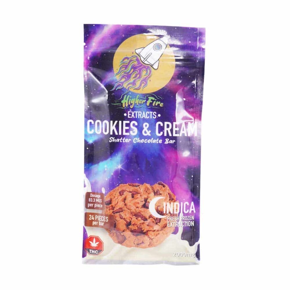 Higher Fire Extracts - Shatter Chocolate Bar - Cookies & Cream 2000mg THC (Indica)