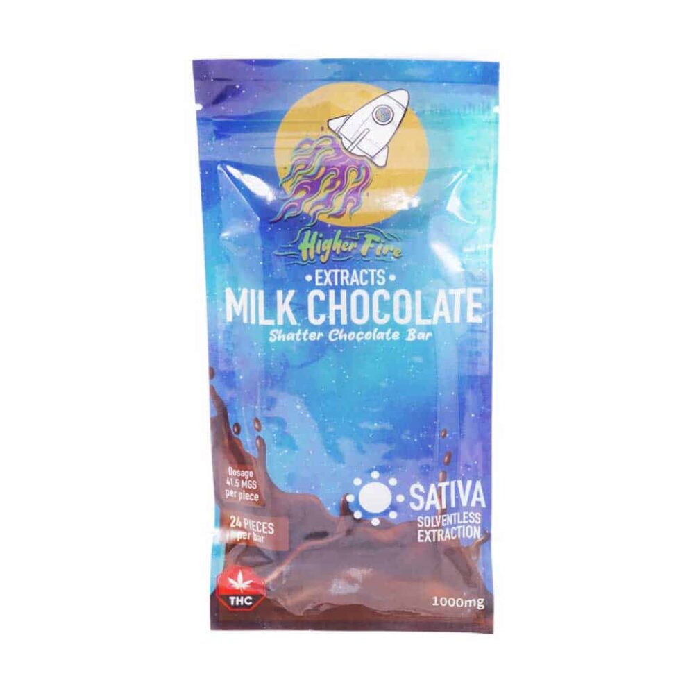 Higher Fire Extracts - Shatter Chocolate Bar - Milk Chocolate 1000mg THC (Sativa)
