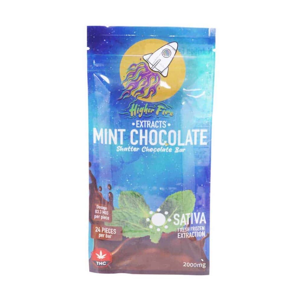 Higher Fire Extracts - Shatter Chocolate Bar - Mint 2000mg THC (Sativa)