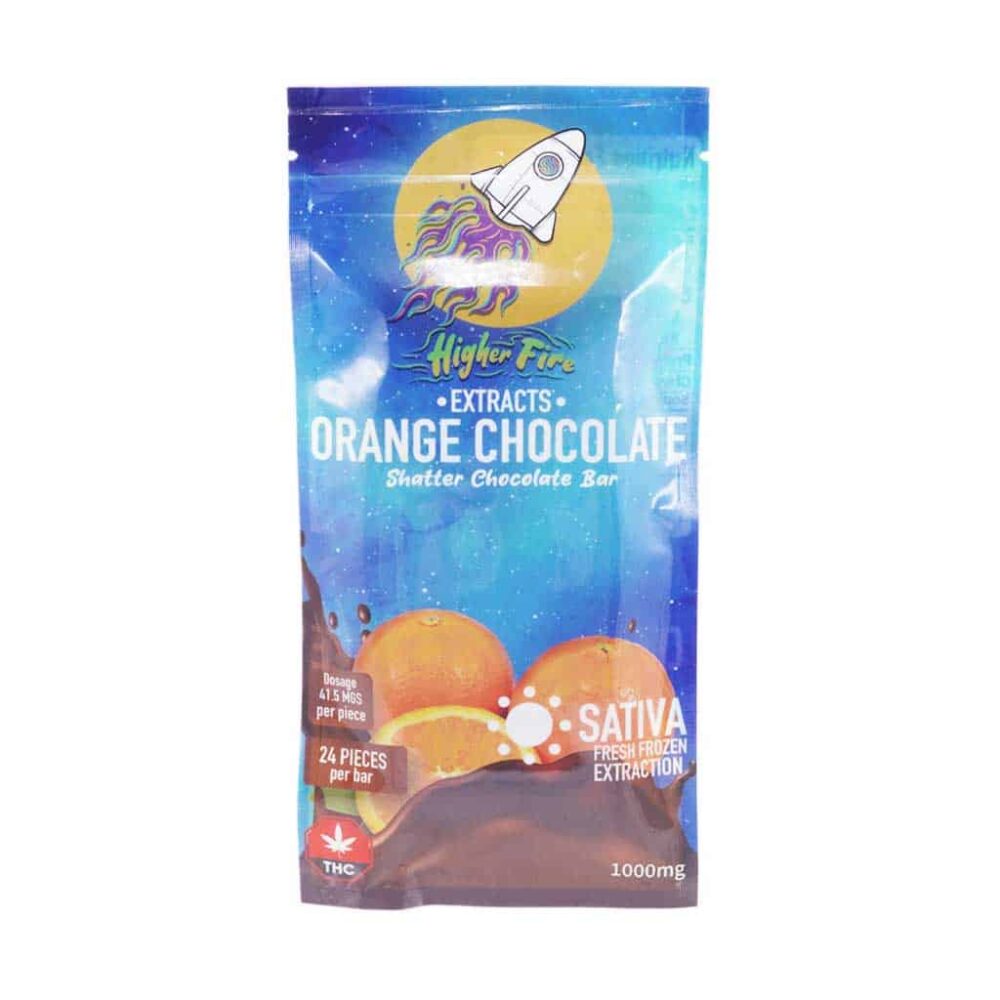 Higher Fire Extracts - Shatter Chocolate Bar - Orange 1000mg THC (Sativa)