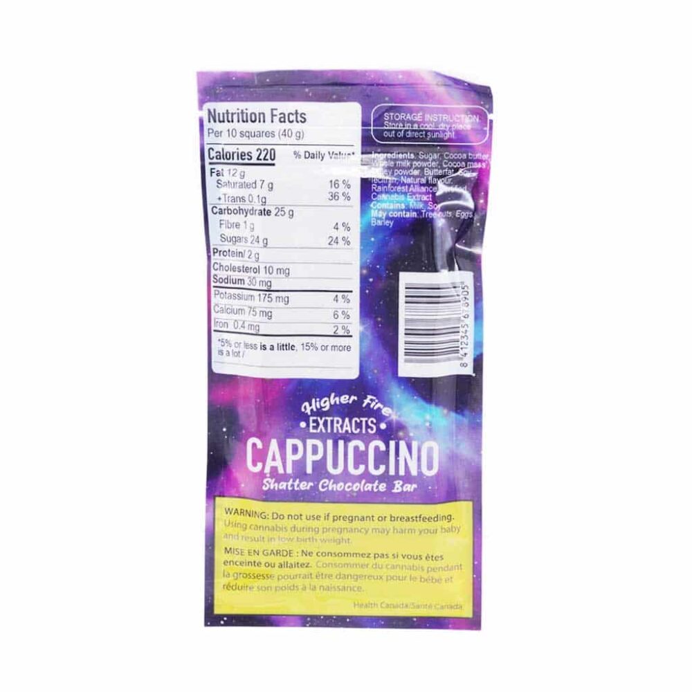 Alternative view of Higher Fire Extracts - Shatter Chocolate Bar - Cappuccino 1000mg THC (Indica)