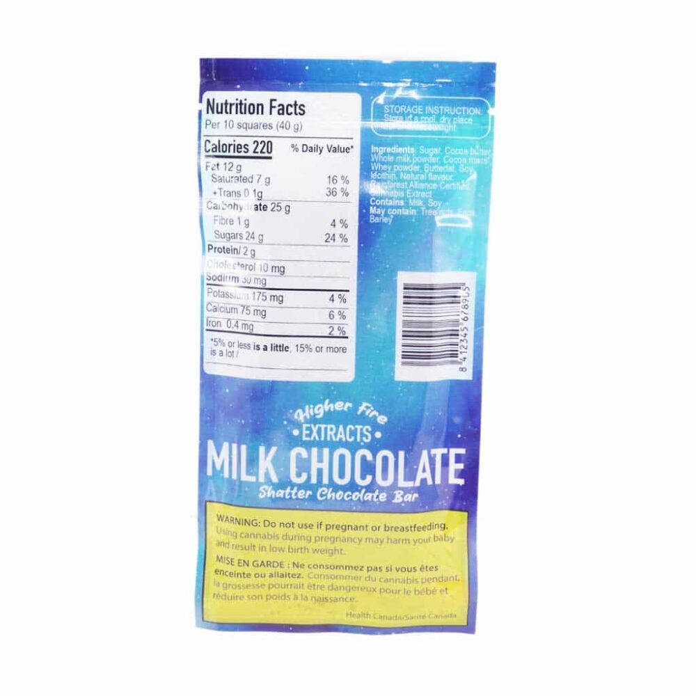 Alternative view of Higher Fire Extracts - Shatter Chocolate Bar - Milk Chocolate 1000mg THC (Sativa)