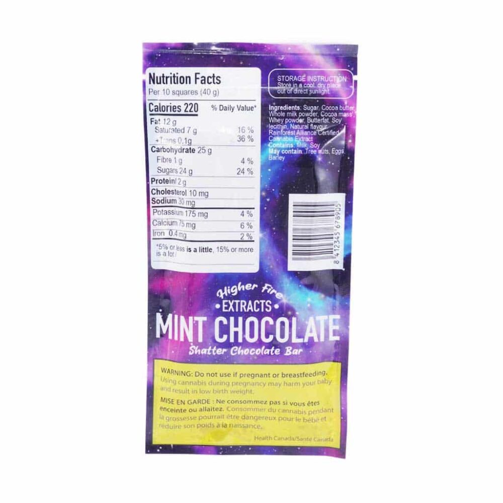 Alternative view of Higher Fire Extracts - Shatter Chocolate Bar - Mint 1000mg THC (Indica)