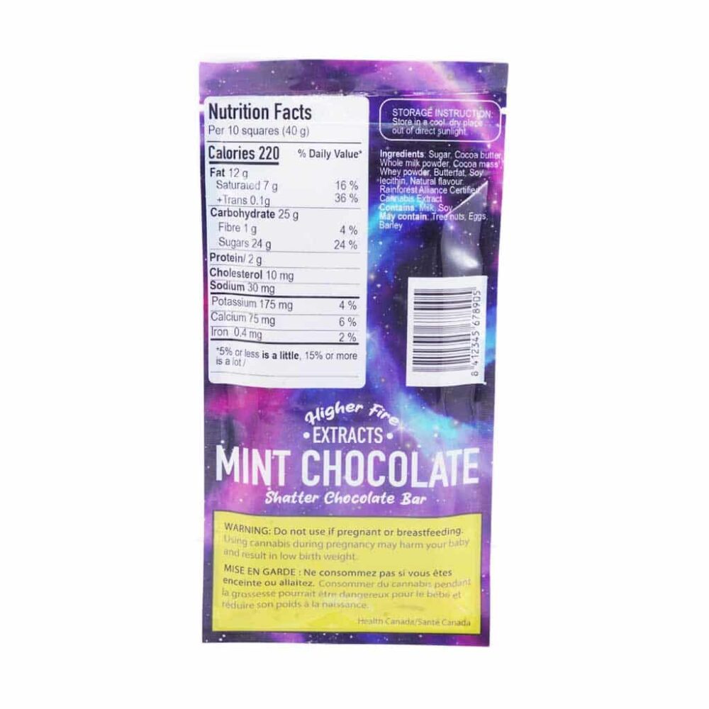 Alternative view of Higher Fire Extracts - Shatter Chocolate Bar - Mint 2000mg THC (Indica)