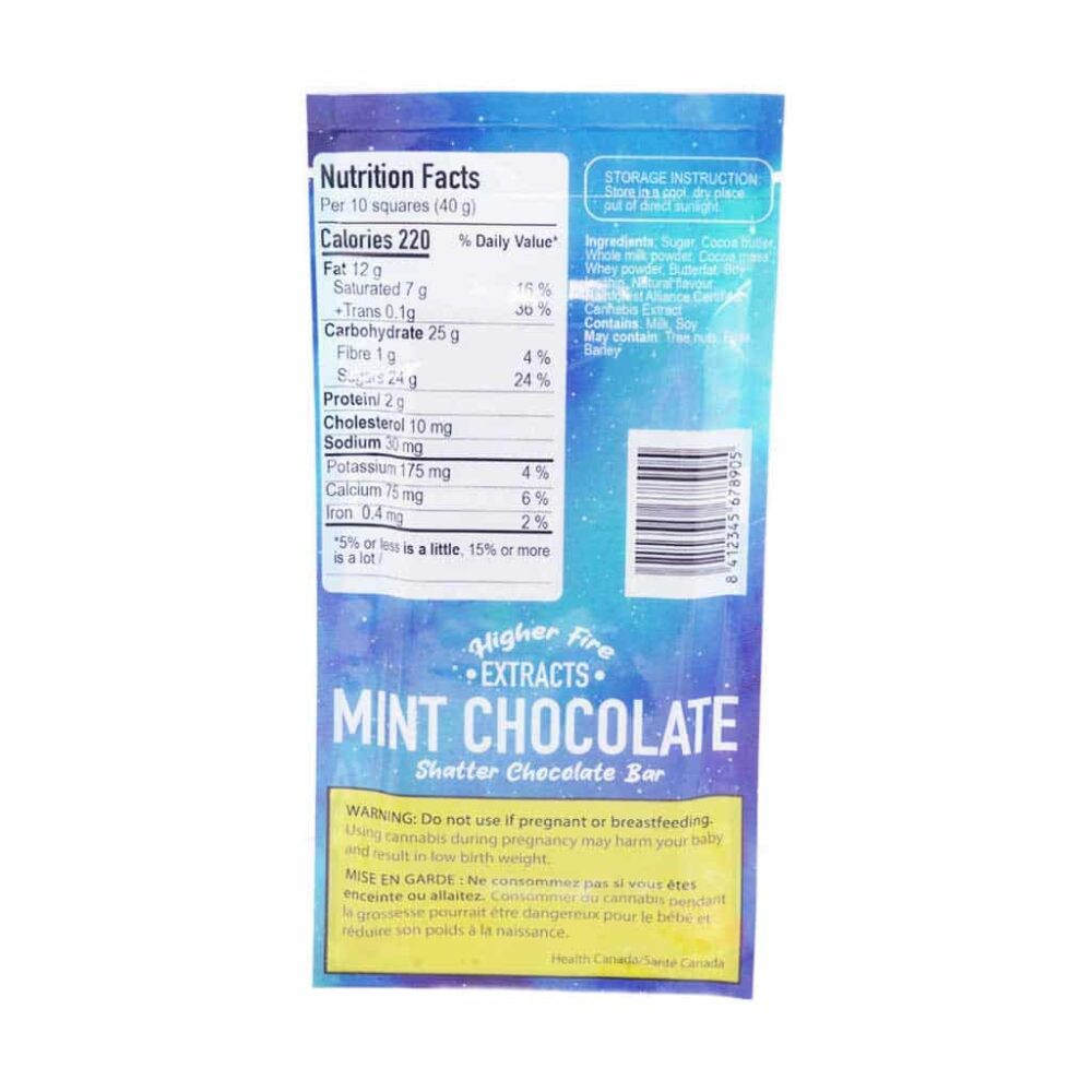 Alternative view of Higher Fire Extracts - Shatter Chocolate Bar - Mint 2000mg THC (Sativa)