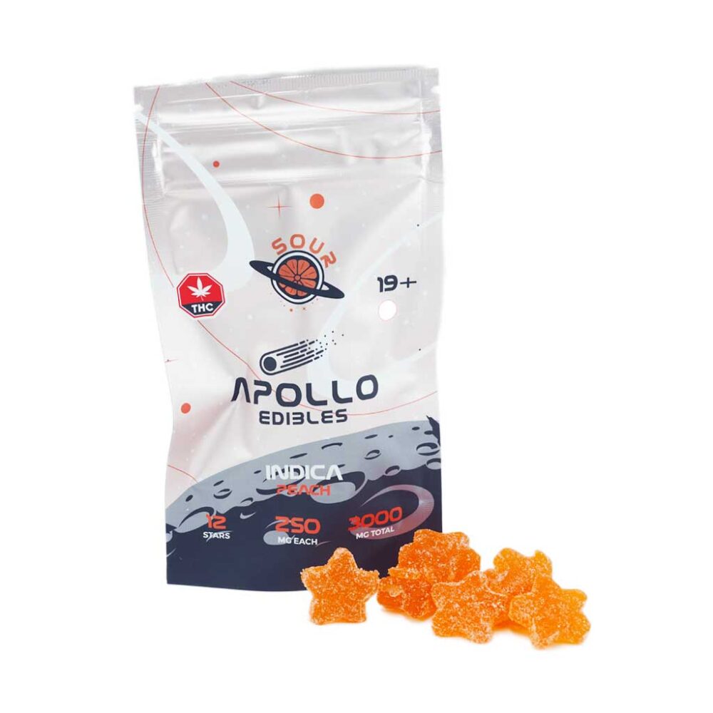 Buy Apollo Edibles - Sour Peach Shooting Stars 3000mg THC Indica at Kush Station Online Shop