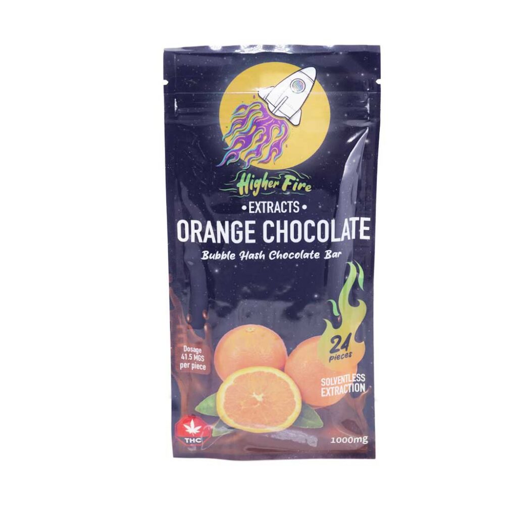 Buy Higher Fire Extracts - Bubble Hash Chocolate Bar - Orange 1000mg THC at Kush Station Online Shop