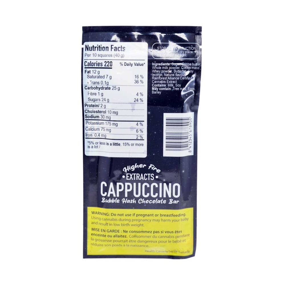 Buy Higher Fire Extracts - Bubble Hash Chocolate Bar - Cappuccino 1000mg THC at Kush Station Online Shop