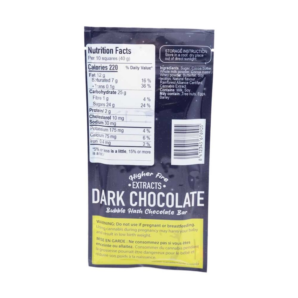Buy Higher Fire Extracts - Bubble Hash Chocolate Bar - Dark 2000mg THC at Kush Station Online Shop