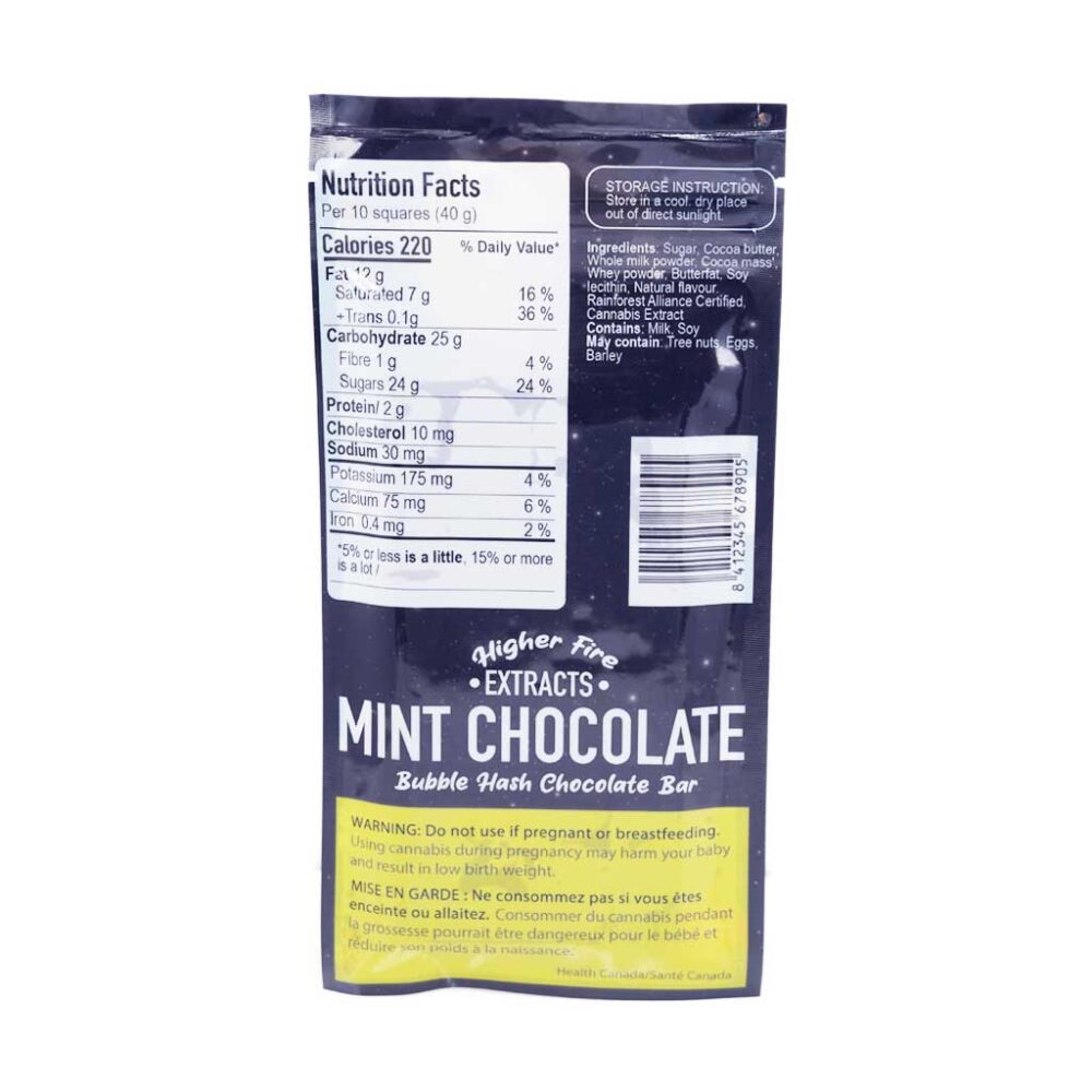 Buy Higher Fire Extracts - Bubble Hash Chocolate Bar - Mint 2000mg THC at Kush Station Online Shop