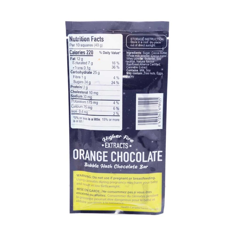 Buy Higher Fire Extracts - Bubble Hash Chocolate Bar - Orange 1000mg THC at Kush Station Online Shop