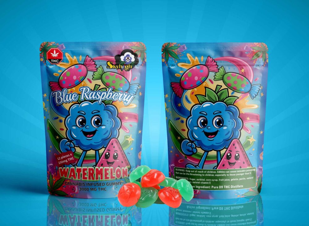 Buy Sky High Edibles - Blue Raspberry + Watermelon Gummy 3000mg THC at Kush Station Online Shop