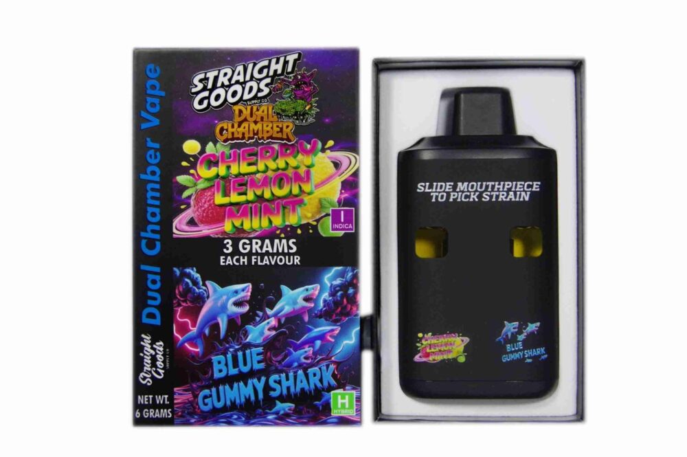 Buy Straight Goods - Dual Chamber Vape - Cherry Lemon Mint + Blue Gummy Shark (3 Grams + 3 Grams) at Kush Station Online Shop