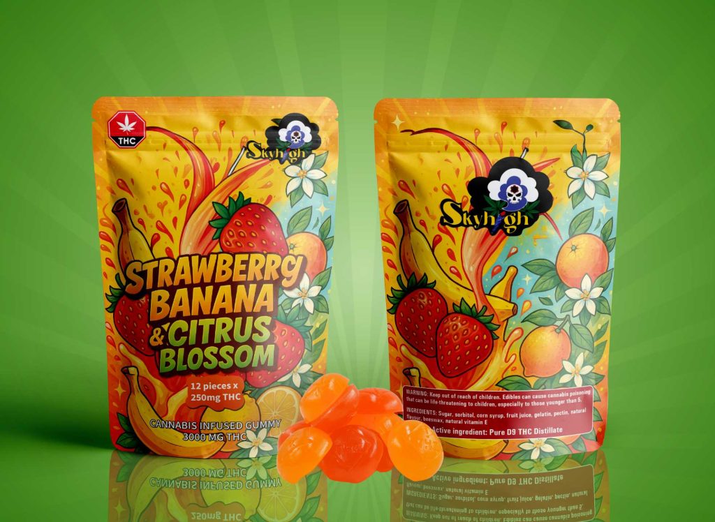 Buy Sky High Edibles - Strawberry Banana + Citrus Blossom Gummy 3000mg THC at Kush Station Online Shop