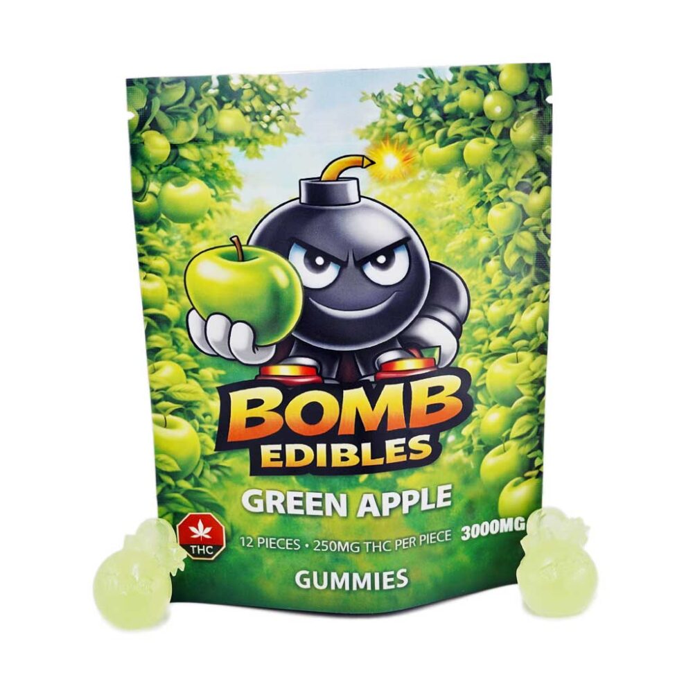 Buy Bomb Edibles - 3000mg THC Gummies - Green Apple at Kush Station Online Shop