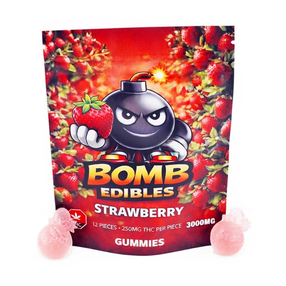 Buy Bomb Edibles - 3000mg THC Gummies - Strawberry at Kush Station Online Shop