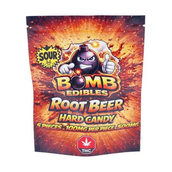 Buy Bomb Edibles - 500mg THC Sour Hard Candy - Root Beer at Kush Station Online Shop